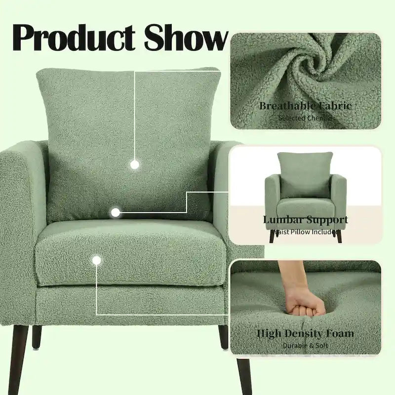 Fauteuil d'appoint en polaire tonneau beige / sarcelle / vert / blanc / vert olive avec pieds en bois, 1 personne