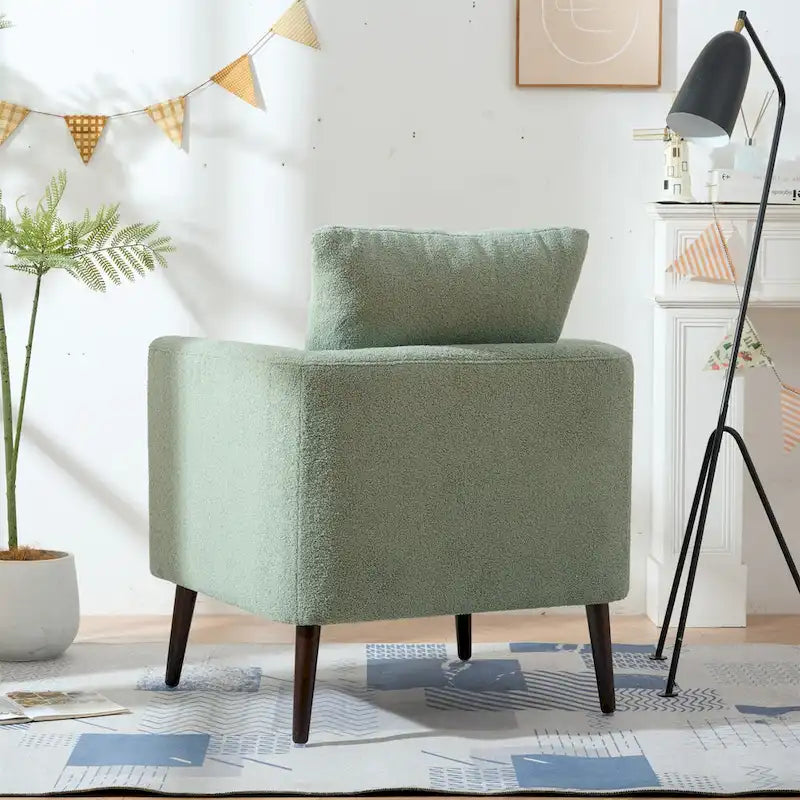 Fauteuil d'appoint en polaire tonneau beige / sarcelle / vert / blanc / vert olive avec pieds en bois, 1 personne
