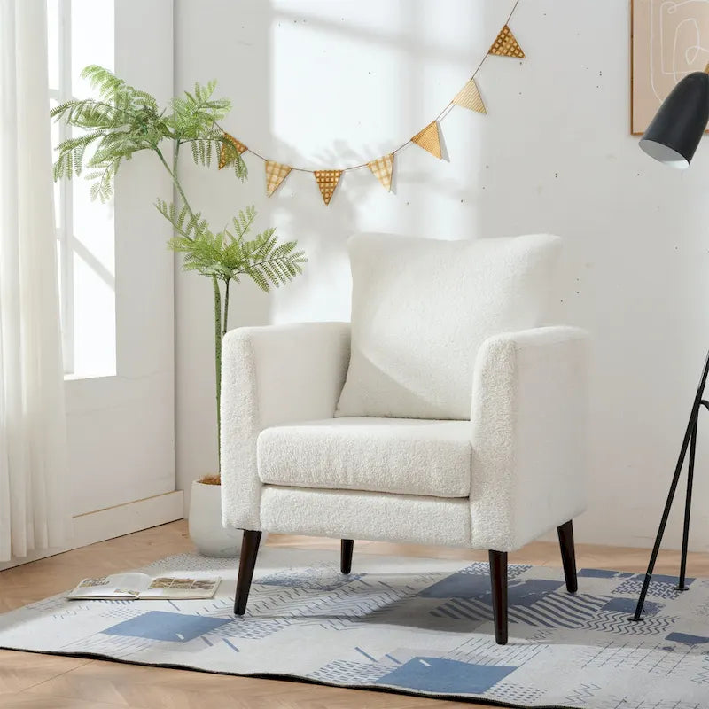 Fauteuil d'appoint en polaire tonneau beige / sarcelle / vert / blanc / vert olive avec pieds en bois, 1 personne