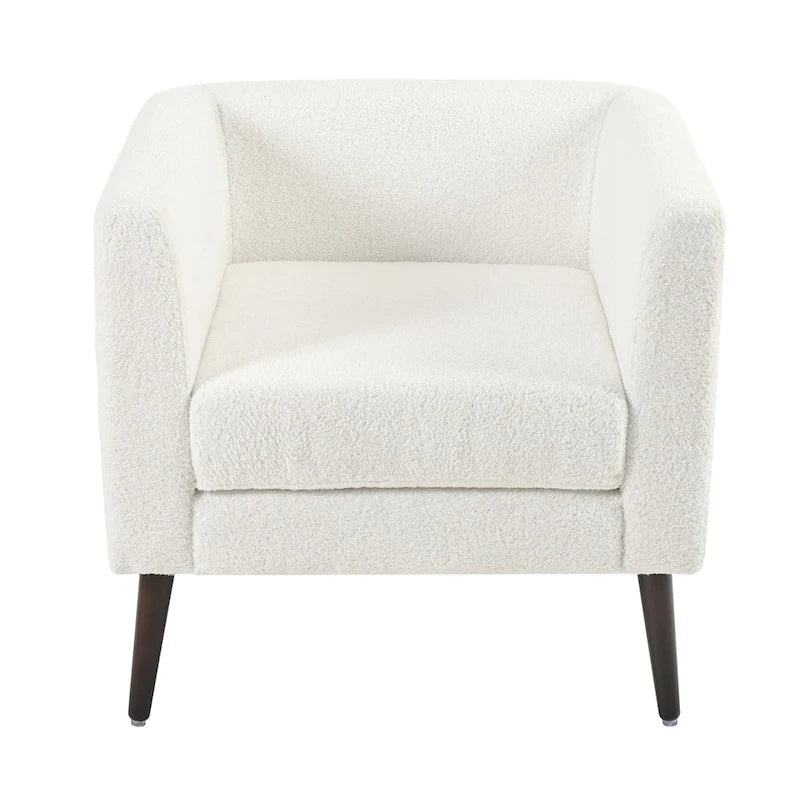 Fauteuil d'appoint en polaire tonneau beige / sarcelle / vert / blanc / vert olive avec pieds en bois, 1 personne