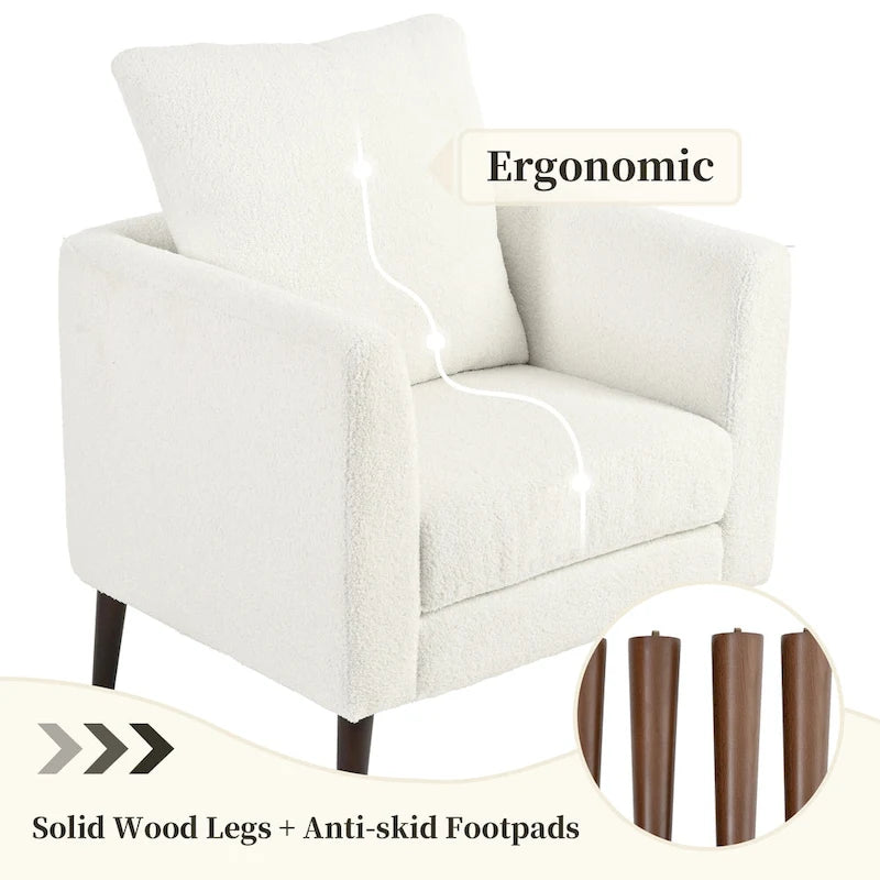 Fauteuil d'appoint en polaire tonneau beige / sarcelle / vert / blanc / vert olive avec pieds en bois, 1 personne