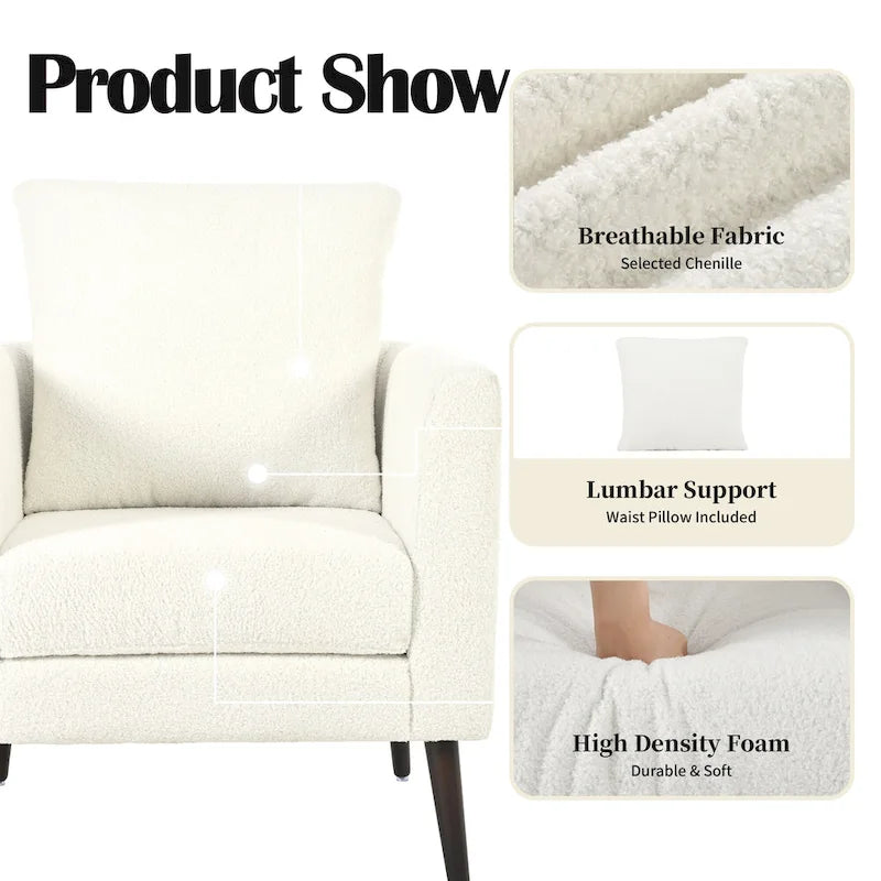 Fauteuil d'appoint en polaire tonneau beige / sarcelle / vert / blanc / vert olive avec pieds en bois, 1 personne