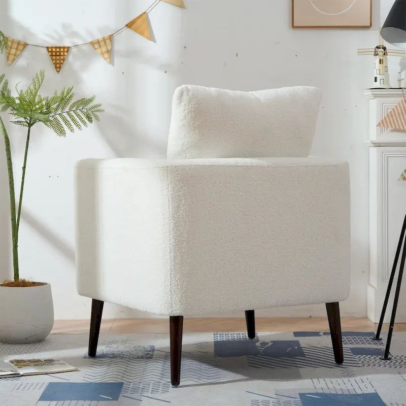 Fauteuil d'appoint en polaire tonneau beige / sarcelle / vert / blanc / vert olive avec pieds en bois, 1 personne