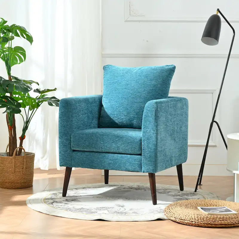 Fauteuil d'appoint en polaire tonneau beige / sarcelle / vert / blanc / vert olive avec pieds en bois, 1 personne