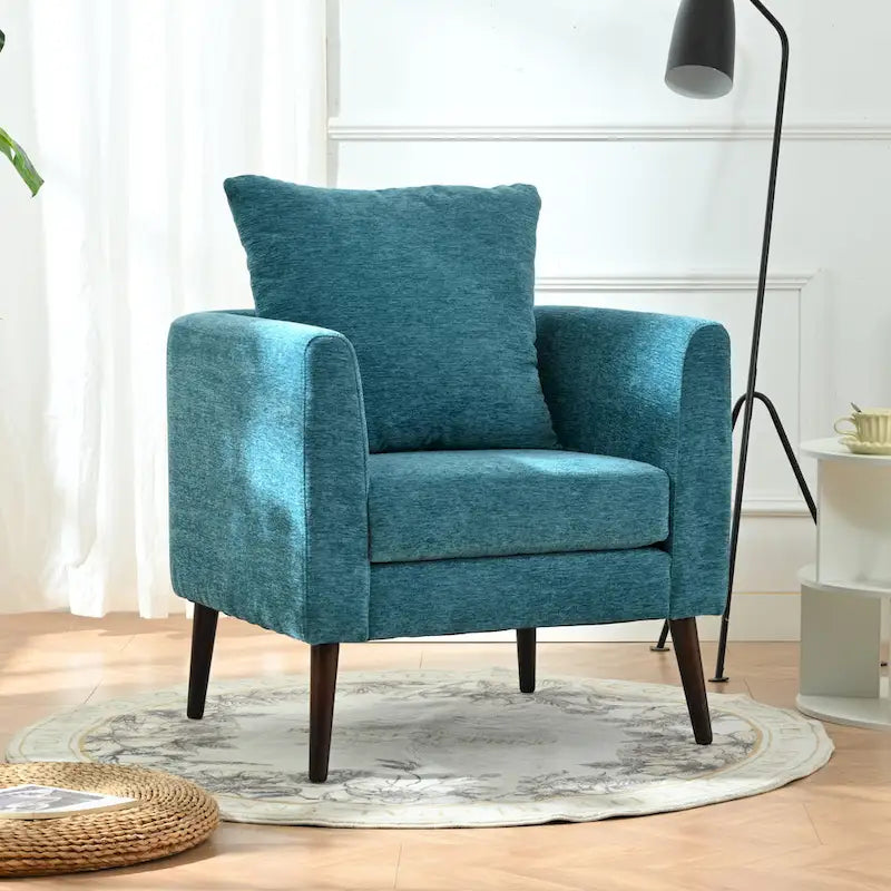 Fauteuil d'appoint en polaire tonneau beige / sarcelle / vert / blanc / vert olive avec pieds en bois, 1 personne