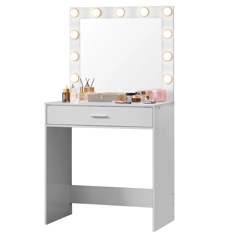 Table de maquillage rose/blanc/noir avec 11 ampoules LED et 3 modes d'éclairage, 1 personne