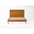 Lit plateforme en bois d'acacia massif naturel avec pieds évasés, style Mid-Century, King, 2 personnes