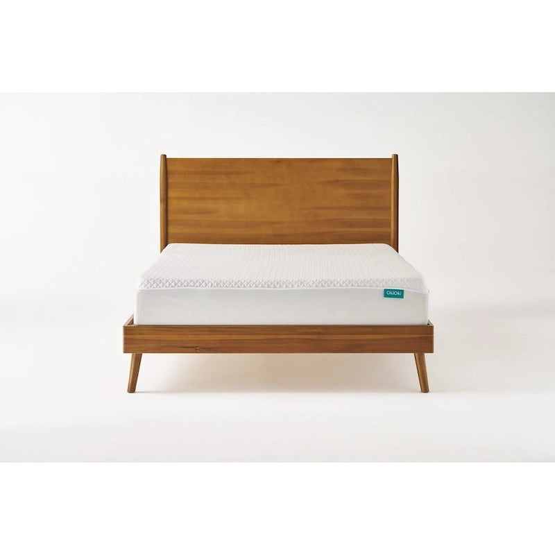 Lit plateforme en bois d'acacia massif naturel avec pieds évasés, style Mid-Century, King, 2 personnes