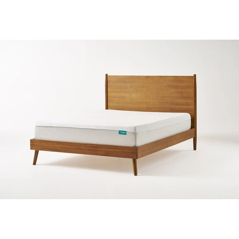 Lit plateforme en bois d'acacia massif naturel avec pieds évasés, style Mid-Century, King, 2 personnes