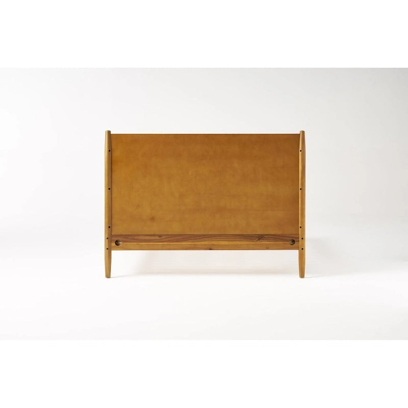 Lit plateforme en bois d'acacia massif naturel avec pieds évasés, style Mid-Century, King, 2 personnes
