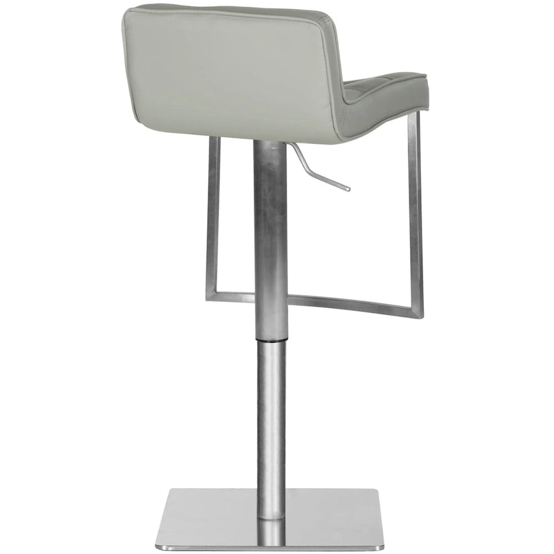 Tabouret de bar contemporain réglable et pivotant gris/blanc avec cuir PU matelassé et structure en acier inoxydable, 63-87 cm, 1 place