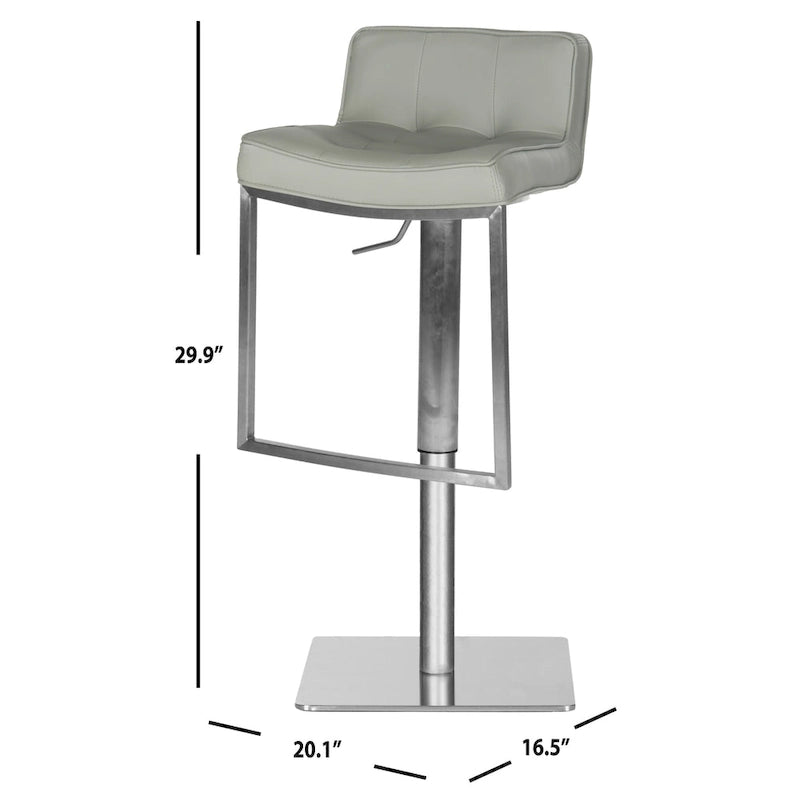 Tabouret de bar contemporain réglable et pivotant gris/blanc avec cuir PU matelassé et structure en acier inoxydable, 63-87 cm, 1 place