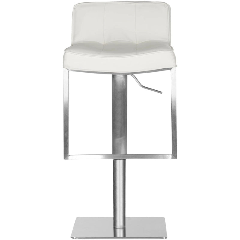 Tabouret de bar contemporain réglable et pivotant gris/blanc avec cuir PU matelassé et structure en acier inoxydable, 63-87 cm, 1 place