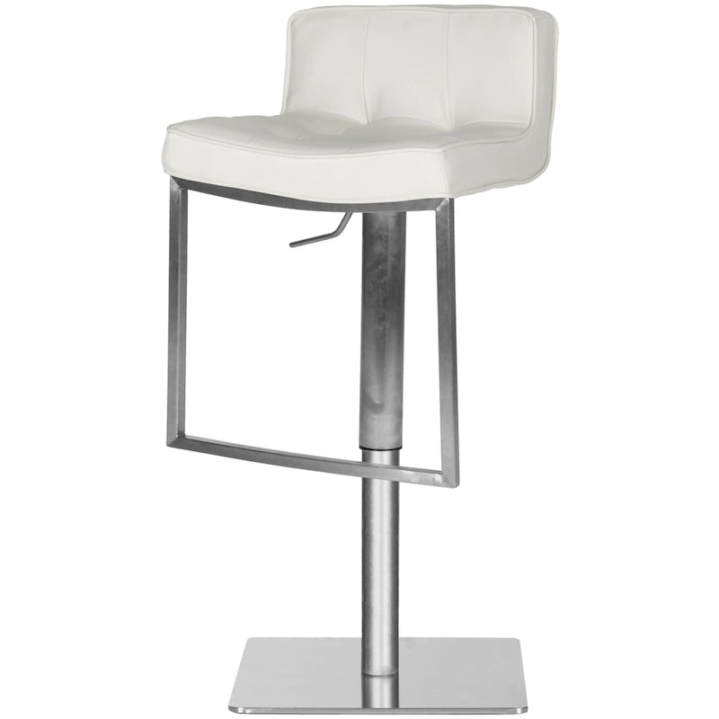 Tabouret de bar contemporain réglable et pivotant gris/blanc avec cuir PU matelassé et structure en acier inoxydable, 63-87 cm, 1 place