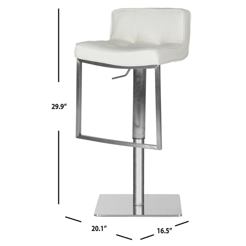 Tabouret de bar contemporain réglable et pivotant gris/blanc avec cuir PU matelassé et structure en acier inoxydable, 63-87 cm, 1 place