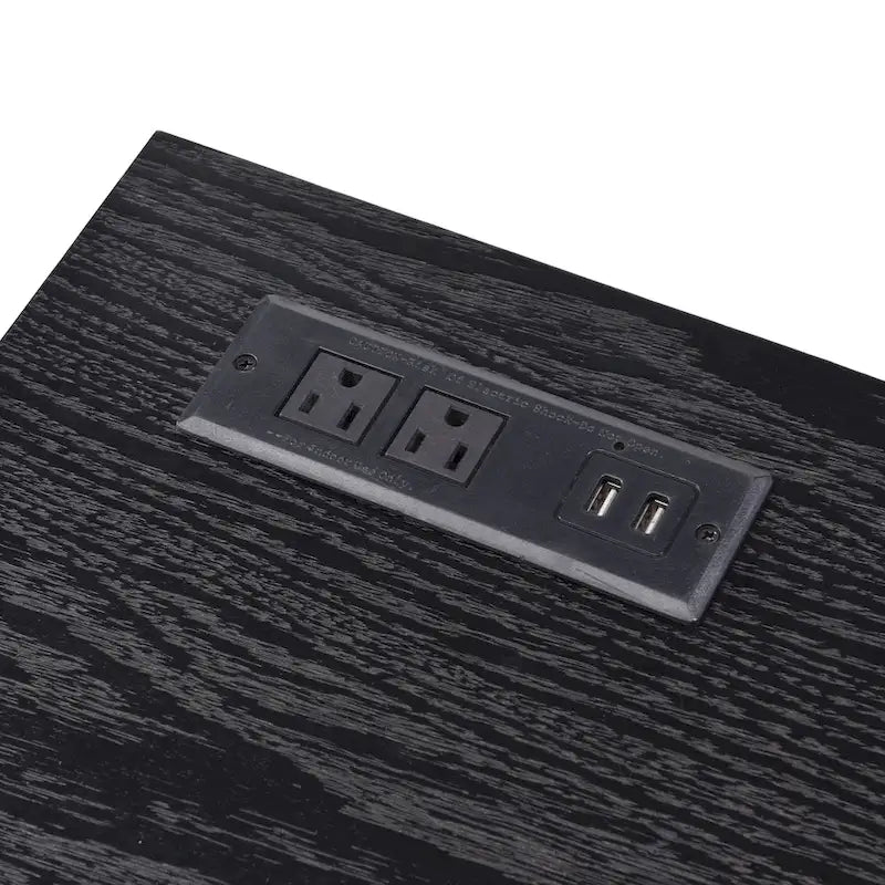 Bureau informatique glamour noir/blanc avec cadre en acier cuivré, 2 tiroirs et ports de charge intégrés, 122 cm, 1 personne