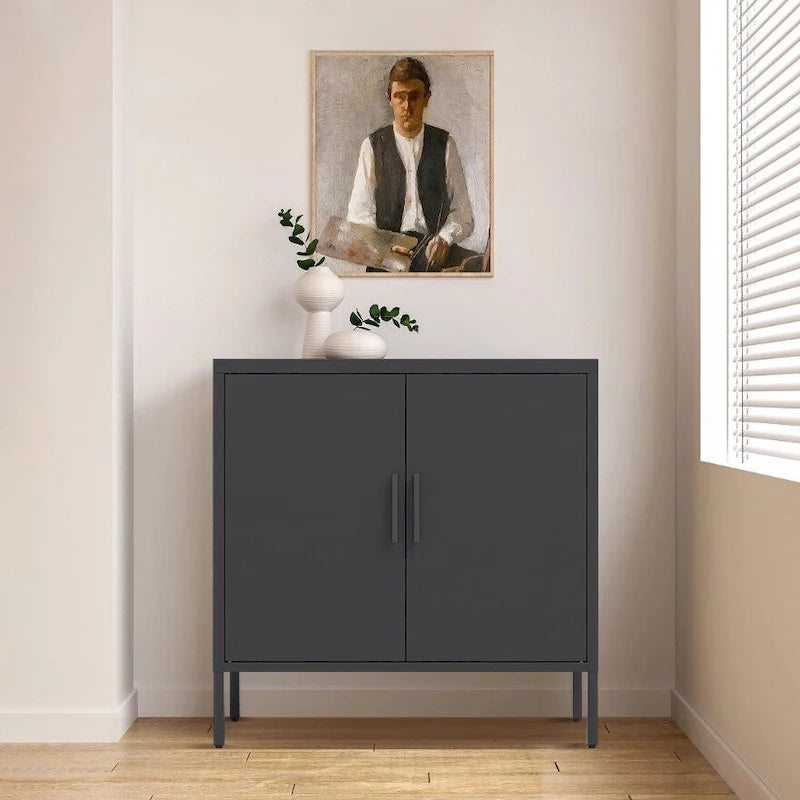 Armoire de rangement verrouillable en acier noir avec 2 étagères réglables et serrure, format légal, 1 personne