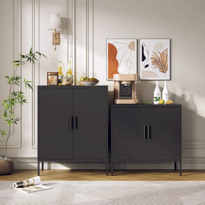 Armoire de rangement verrouillable en acier noir avec 2 étagères réglables et serrure, format légal, 1 personne
