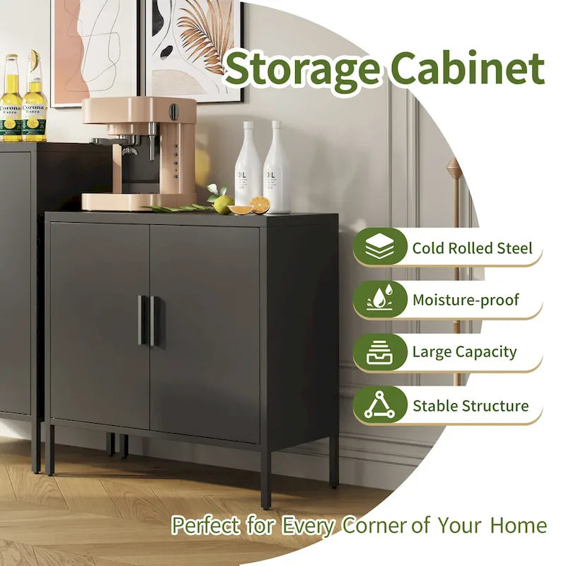 Armoire de rangement verrouillable en acier noir avec 2 étagères réglables et serrure, format légal, 1 personne
