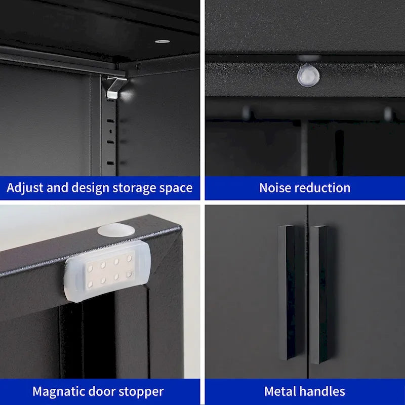 Armoire de rangement verrouillable en acier noir avec 2 étagères réglables et serrure, format légal, 1 personne
