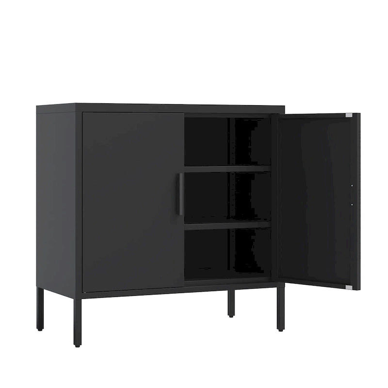 Armoire de rangement verrouillable en acier noir avec 2 étagères réglables et serrure, format légal, 1 personne