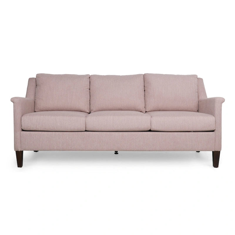 Canapé moderne 3 places en tissu beige / anthracite / rose poudré avec pieds coniques en bois, 3 personnes