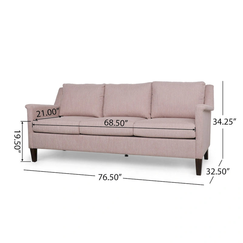 Canapé moderne 3 places en tissu beige / anthracite / rose poudré avec pieds coniques en bois, 3 personnes