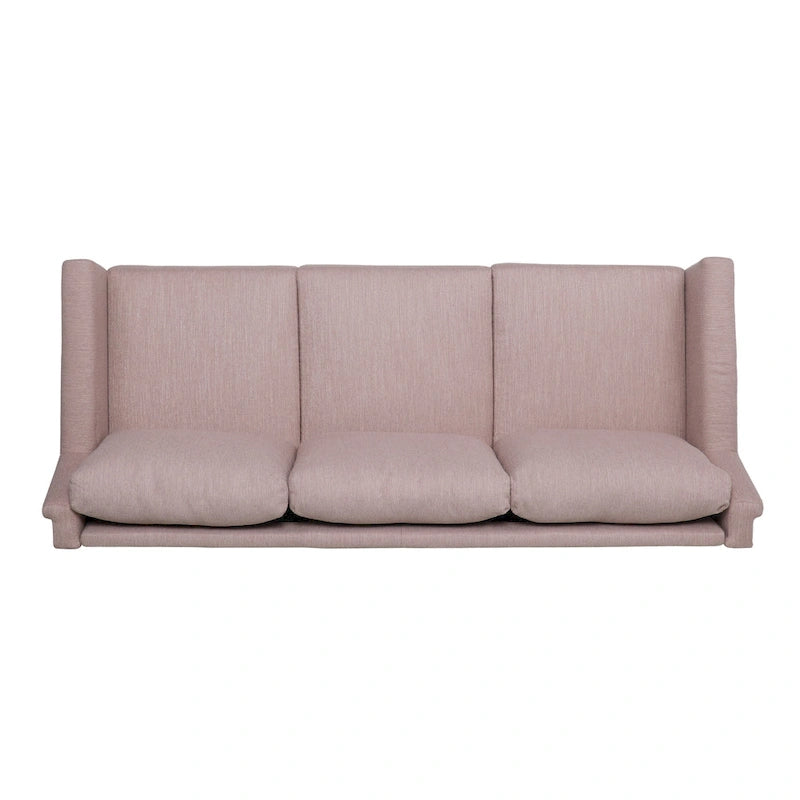 Canapé moderne 3 places en tissu beige / anthracite / rose poudré avec pieds coniques en bois, 3 personnes