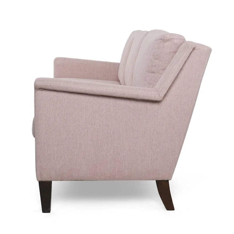 Canapé moderne 3 places en tissu beige / anthracite / rose poudré avec pieds coniques en bois, 3 personnes