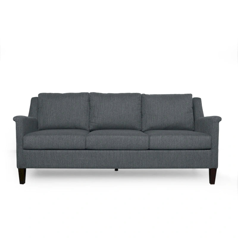Canapé moderne 3 places en tissu beige / anthracite / rose poudré avec pieds coniques en bois, 3 personnes