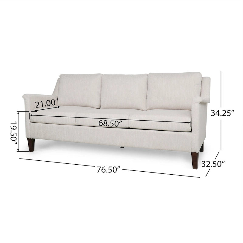 Canapé moderne 3 places en tissu beige / anthracite / rose poudré avec pieds coniques en bois, 3 personnes