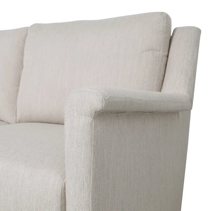Canapé moderne 3 places en tissu beige / anthracite / rose poudré avec pieds coniques en bois, 3 personnes