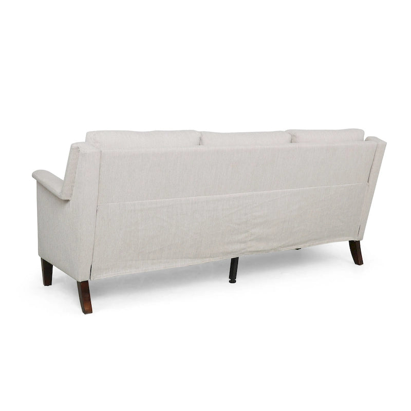 Canapé moderne 3 places en tissu beige / anthracite / rose poudré avec pieds coniques en bois, 3 personnes