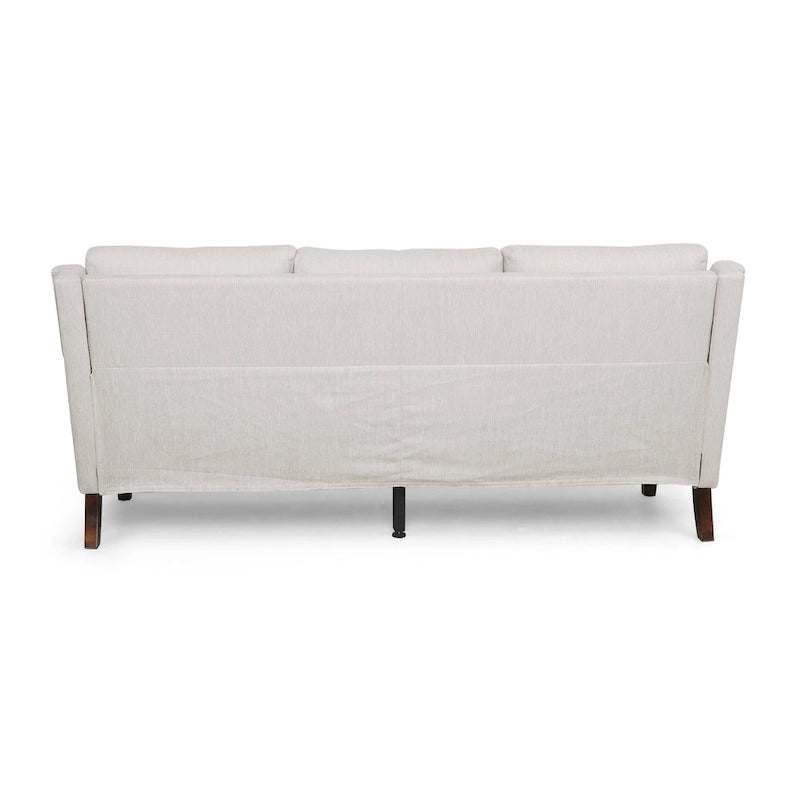 Canapé moderne 3 places en tissu beige / anthracite / rose poudré avec pieds coniques en bois, 3 personnes