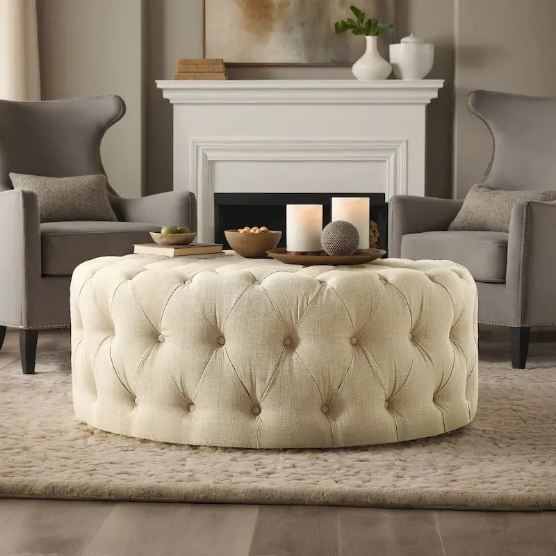 Gdansk Round Tufted Ottoman with Casters