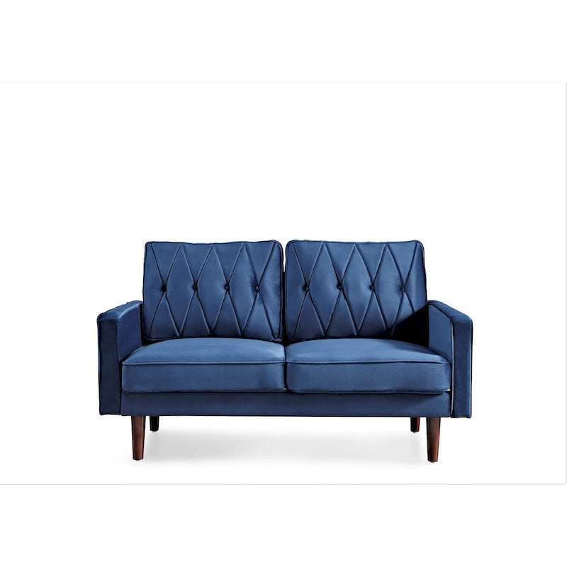Causeuse capitonnée en velours mi-siècle rose / grise / bleu foncé / bleu-vert / ivoire / aubergine / noire / vert-jaune / cyan grisâtre clair / vert avec traversins, 2 places