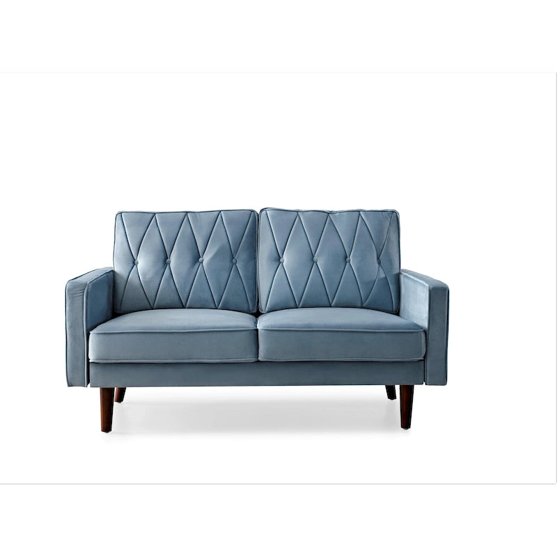 Causeuse capitonnée en velours mi-siècle rose / grise / bleu foncé / bleu-vert / ivoire / aubergine / noire / vert-jaune / cyan grisâtre clair / vert avec traversins, 2 places
