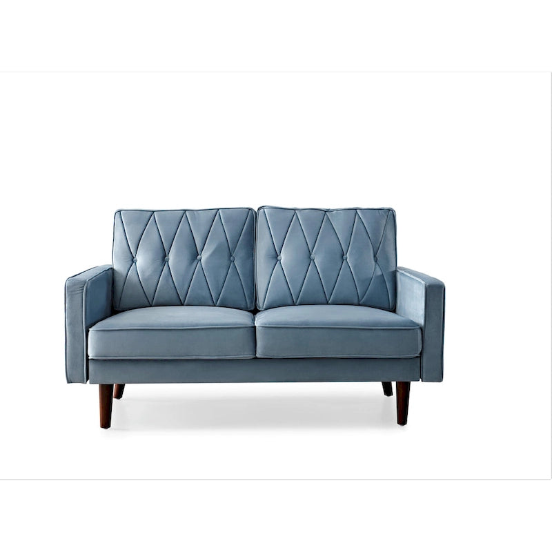 Causeuse capitonnée en velours mi-siècle rose / grise / bleu foncé / bleu-vert / ivoire / aubergine / noire / vert-jaune / cyan grisâtre clair / vert avec traversins, 2 places