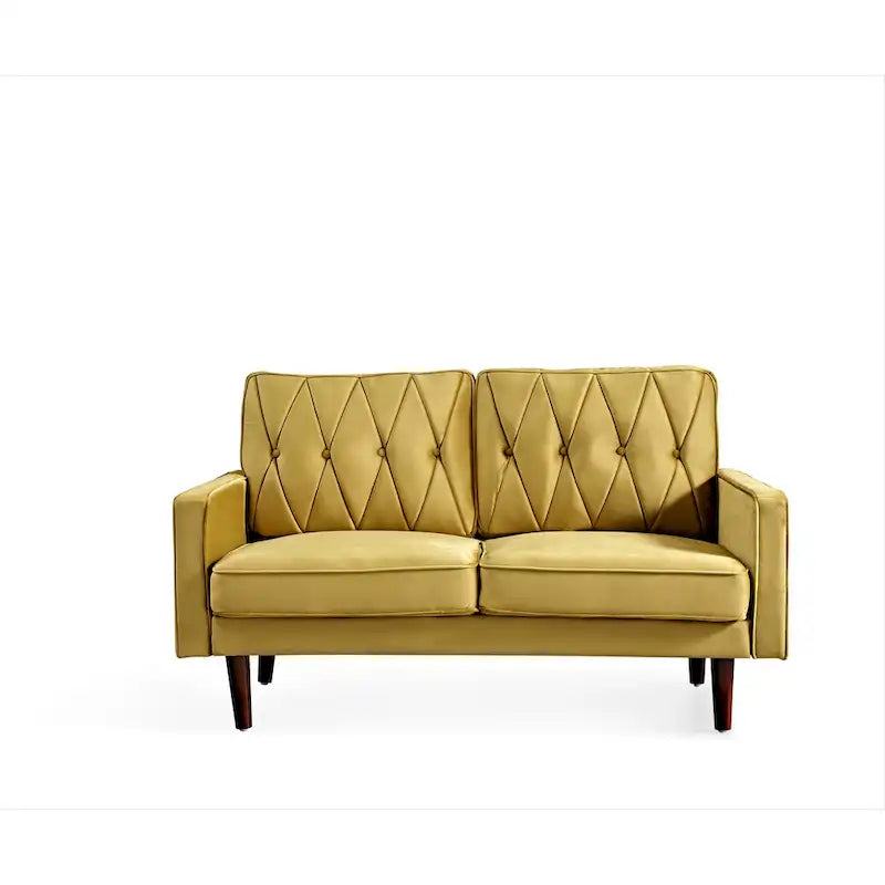 Causeuse capitonnée en velours mi-siècle rose / grise / bleu foncé / bleu-vert / ivoire / aubergine / noire / vert-jaune / cyan grisâtre clair / vert avec traversins, 2 places