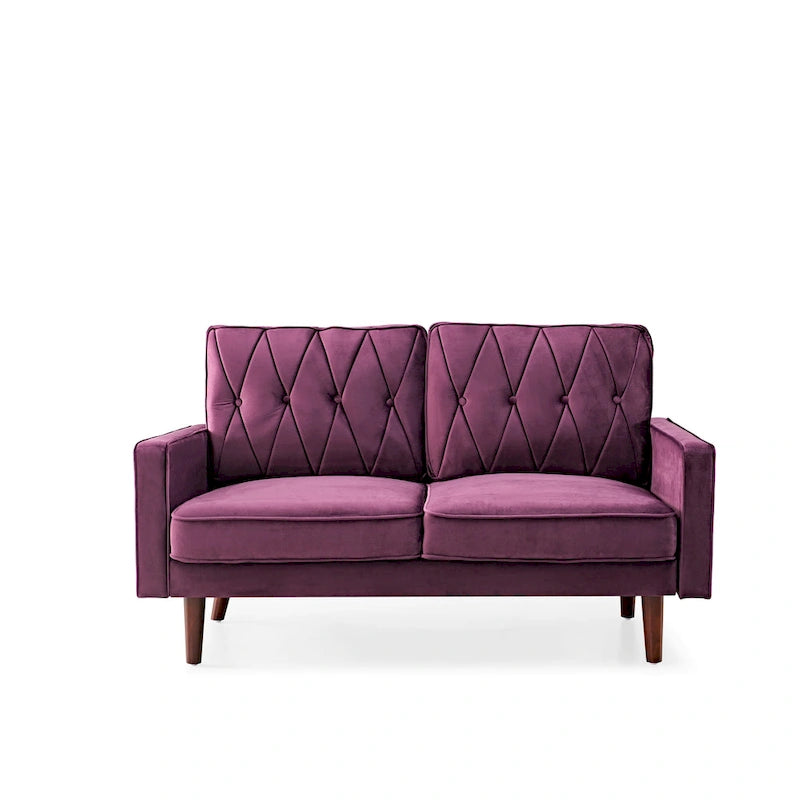 Causeuse capitonnée en velours mi-siècle rose / grise / bleu foncé / bleu-vert / ivoire / aubergine / noire / vert-jaune / cyan grisâtre clair / vert avec traversins, 2 places