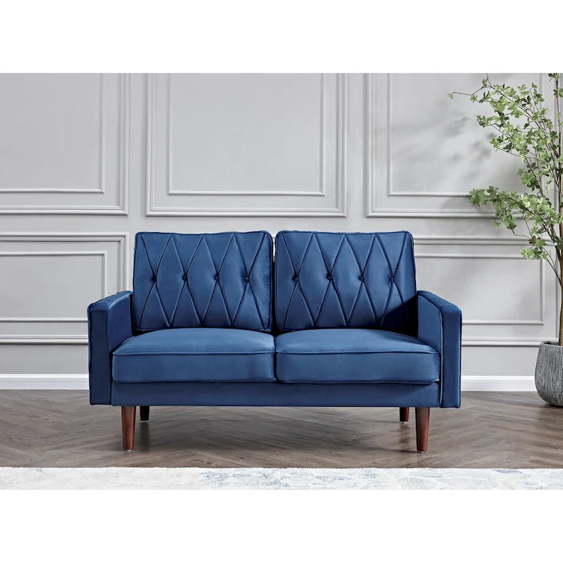 Causeuse capitonnée en velours mi-siècle rose / grise / bleu foncé / bleu-vert / ivoire / aubergine / noire / vert-jaune / cyan grisâtre clair / vert avec traversins, 2 places