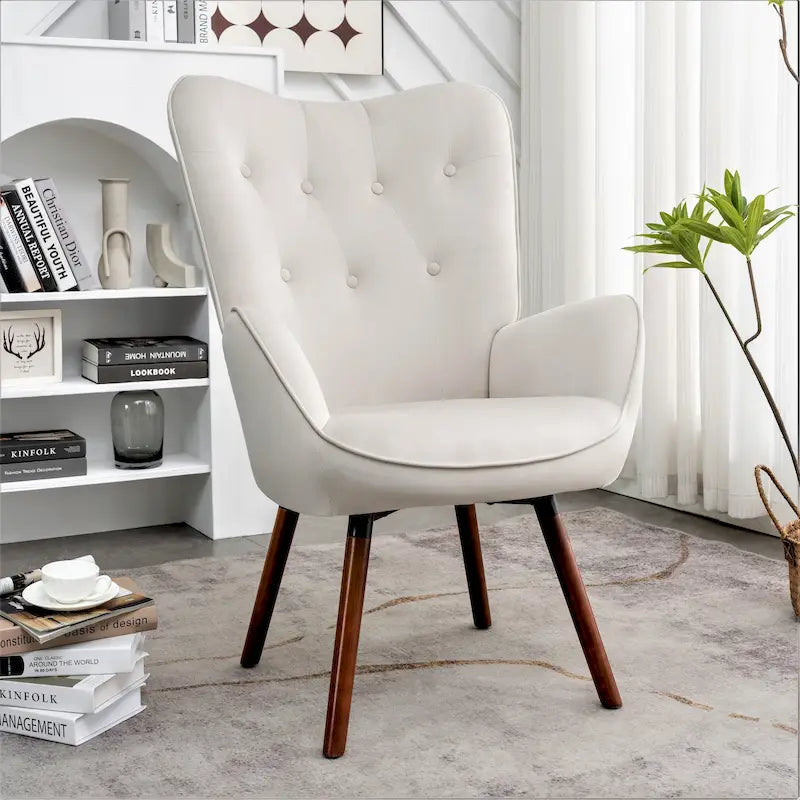 Fauteuil d'appoint capitonné à oreilles avec accoudoirs évasés, 1 place, ivoire/jaune/bleu/rouge-orangé/noir/bleu sarcelle/gris