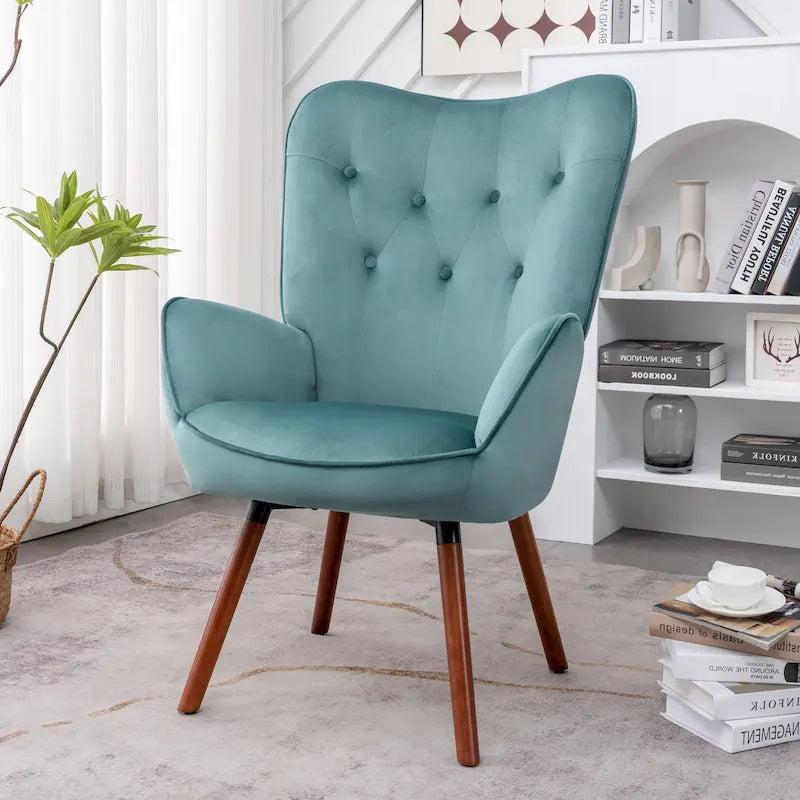 Fauteuil d'appoint capitonné à oreilles avec accoudoirs évasés, 1 place, ivoire/jaune/bleu/rouge-orangé/noir/bleu sarcelle/gris