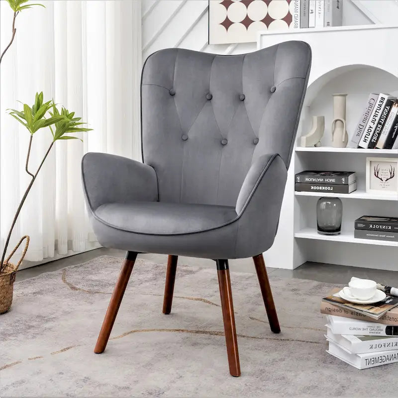 Fauteuil d'appoint capitonné à oreilles avec accoudoirs évasés, 1 place, ivoire/jaune/bleu/rouge-orangé/noir/bleu sarcelle/gris