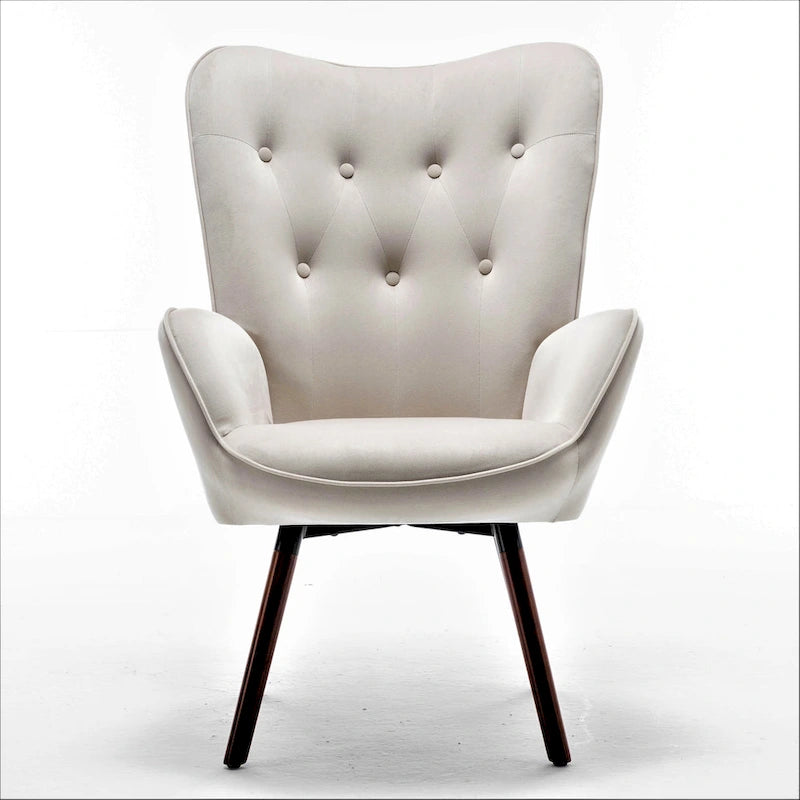 Fauteuil d'appoint capitonné à oreilles avec accoudoirs évasés, 1 place, ivoire/jaune/bleu/rouge-orangé/noir/bleu sarcelle/gris