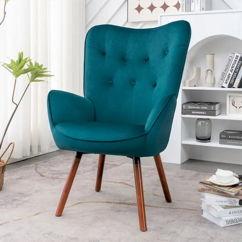 Fauteuil d'appoint capitonné à oreilles avec accoudoirs évasés, 1 place, ivoire/jaune/bleu/rouge-orangé/noir/bleu sarcelle/gris
