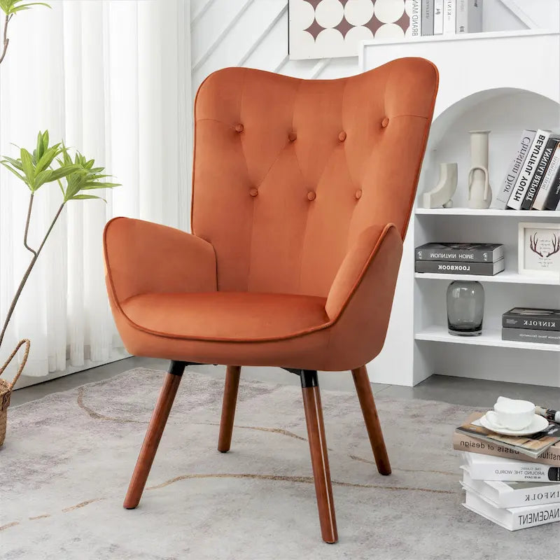 Fauteuil d'appoint capitonné à oreilles avec accoudoirs évasés, 1 place, ivoire/jaune/bleu/rouge-orangé/noir/bleu sarcelle/gris