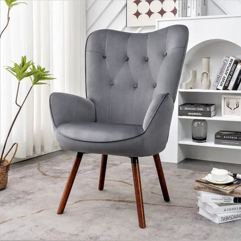 Fauteuil d'appoint capitonné à oreilles avec accoudoirs évasés, 1 place, ivoire/jaune/bleu/rouge-orangé/noir/bleu sarcelle/gris