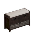Banc de rangement rustique 1 place avec coussin, 2 tiroirs et panier amovible, coloris expresso / chêne / blanc / bleu