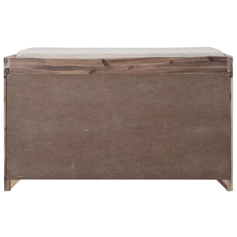 Banc de rangement rustique 1 place avec coussin, 2 tiroirs et panier amovible, coloris expresso / chêne / blanc / bleu